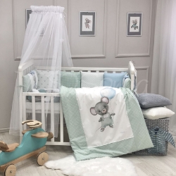 Set de Lenjerie pentru Pătuț Bebe / Copii 7 Piese Mouse Mint